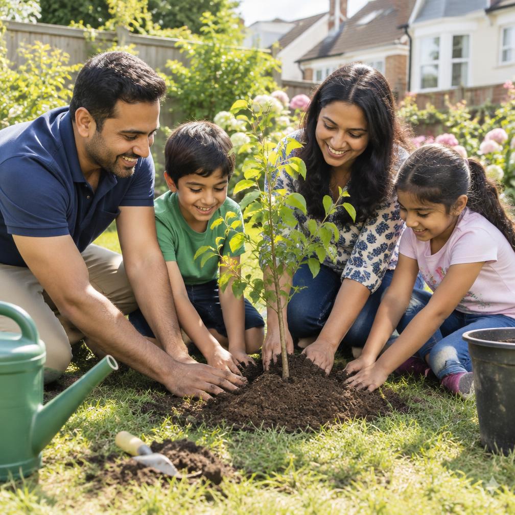 Ayesha & family planting trees in Model Town, Lahore